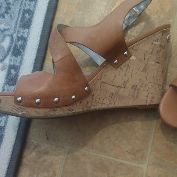 Tommy Hilfiger brown leather cork platform wedges - Picture 3 of 7